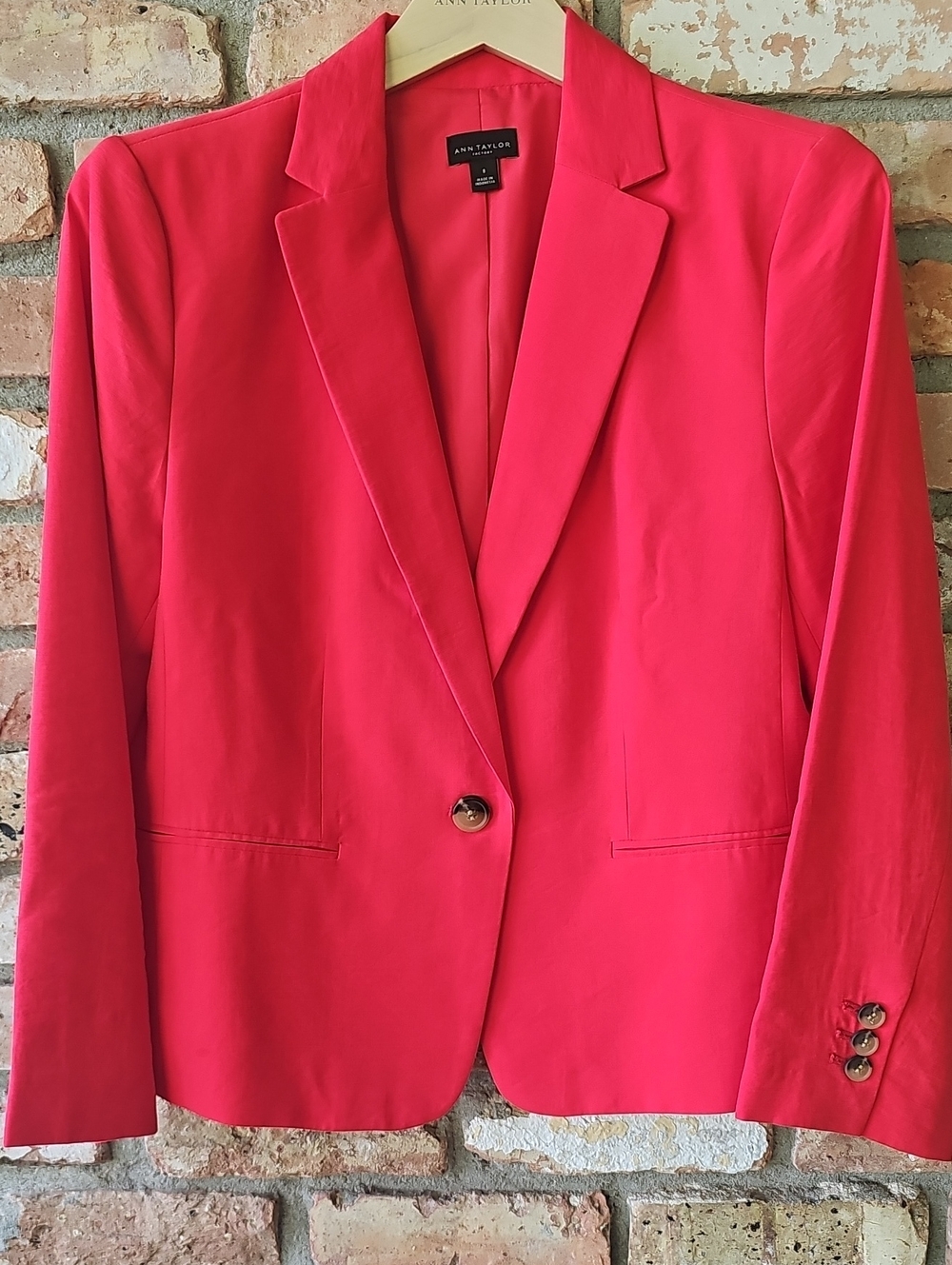 Ann Taylor Red One Button Blazer - Picture 3 of 12